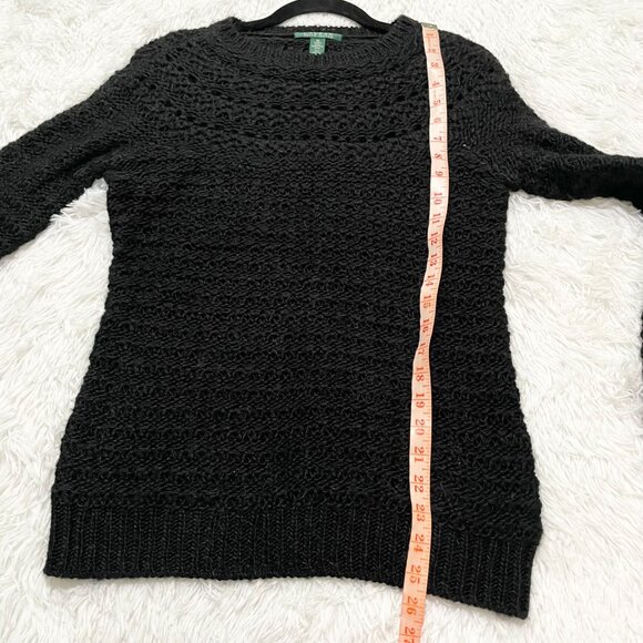 Women Lauren Ralph Lauren Pointelle Crewneck Sweater Pullover in Black Medium - Picture 6 of 7